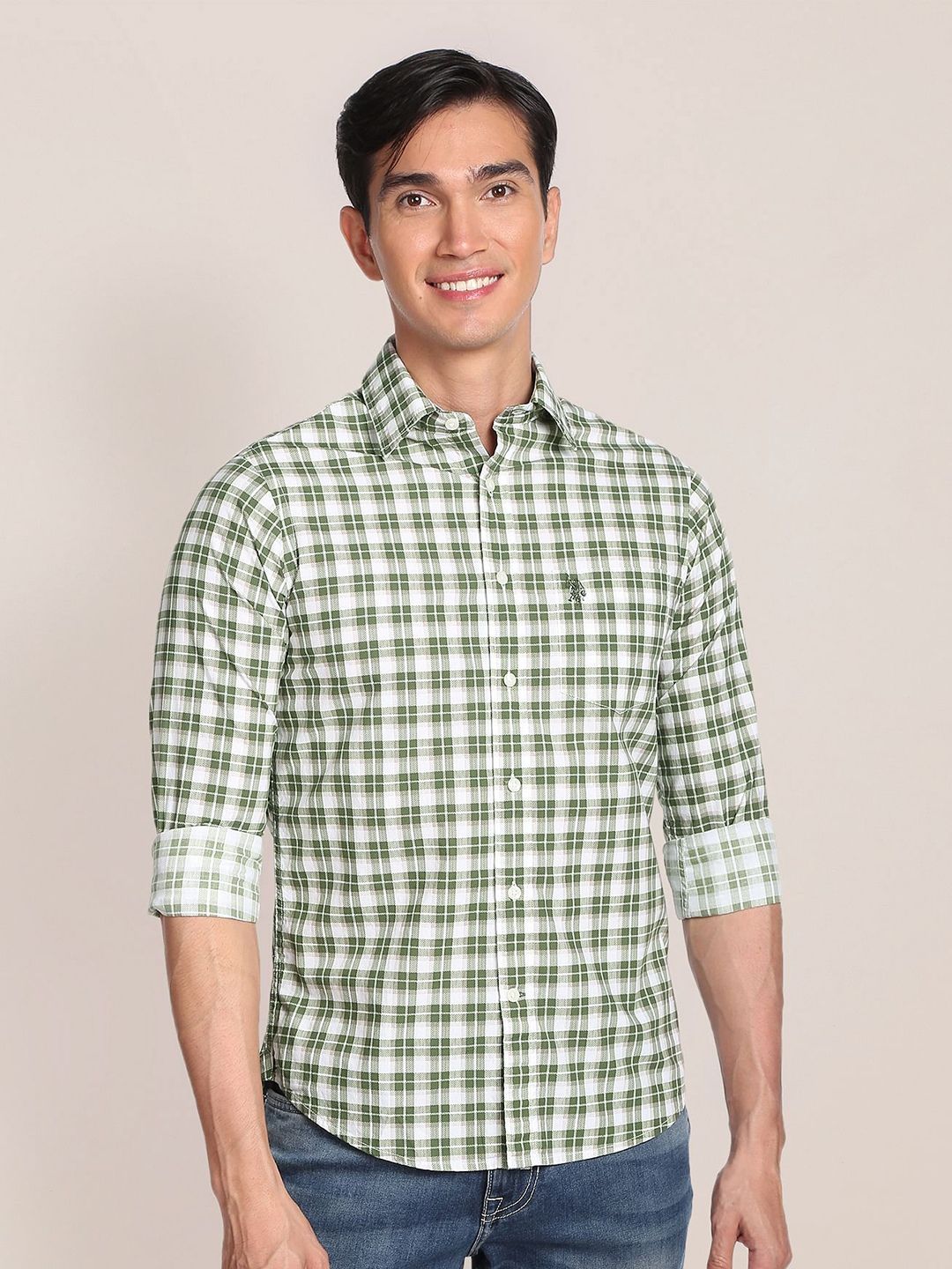 Myntra - U.S. Polo Assn. Pure Cotton Tartan Checked Casual Shirt