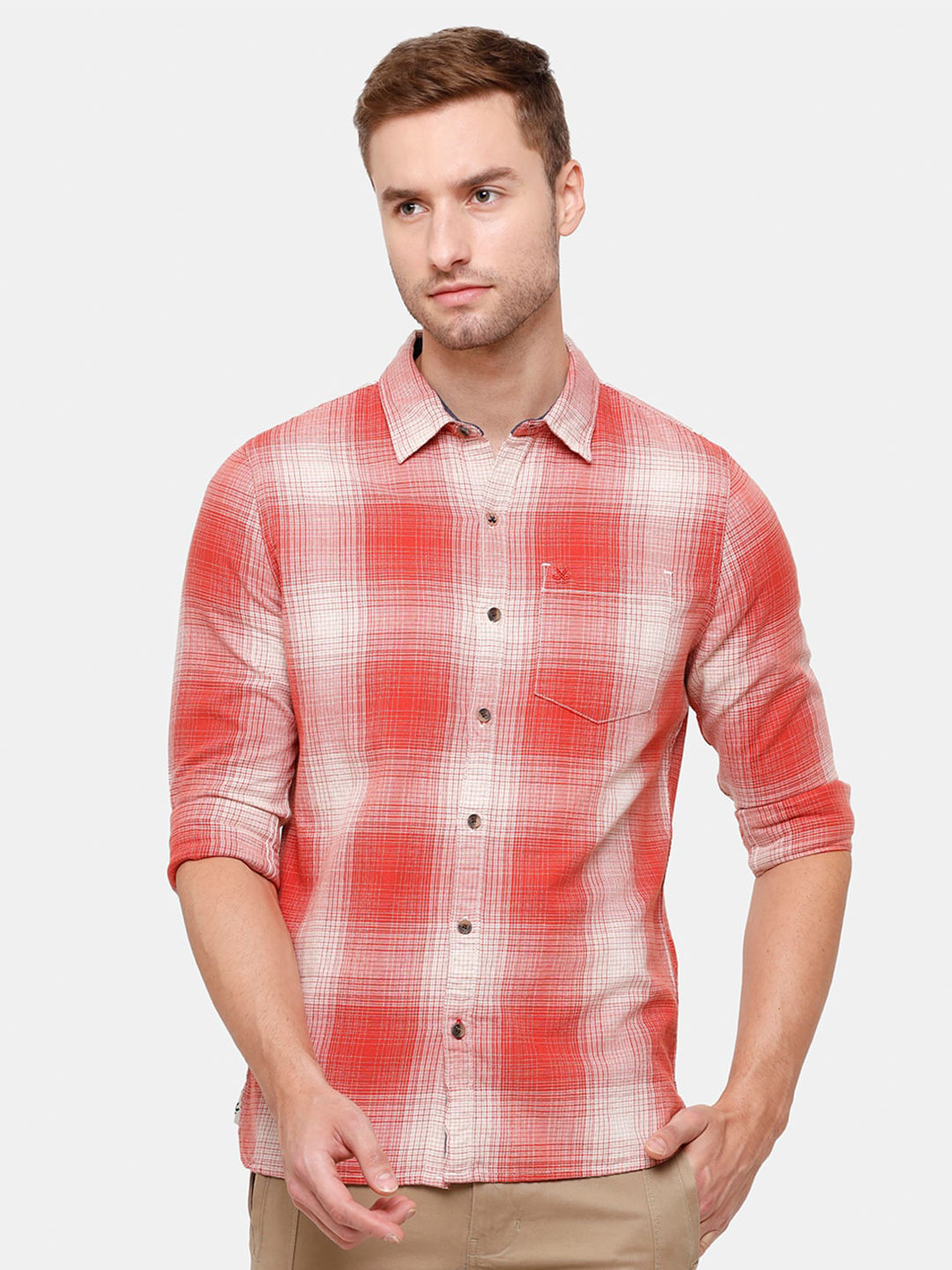 Myntra - WROGN Men Red Slim Fit Checked Cotton Casual Shirt Price