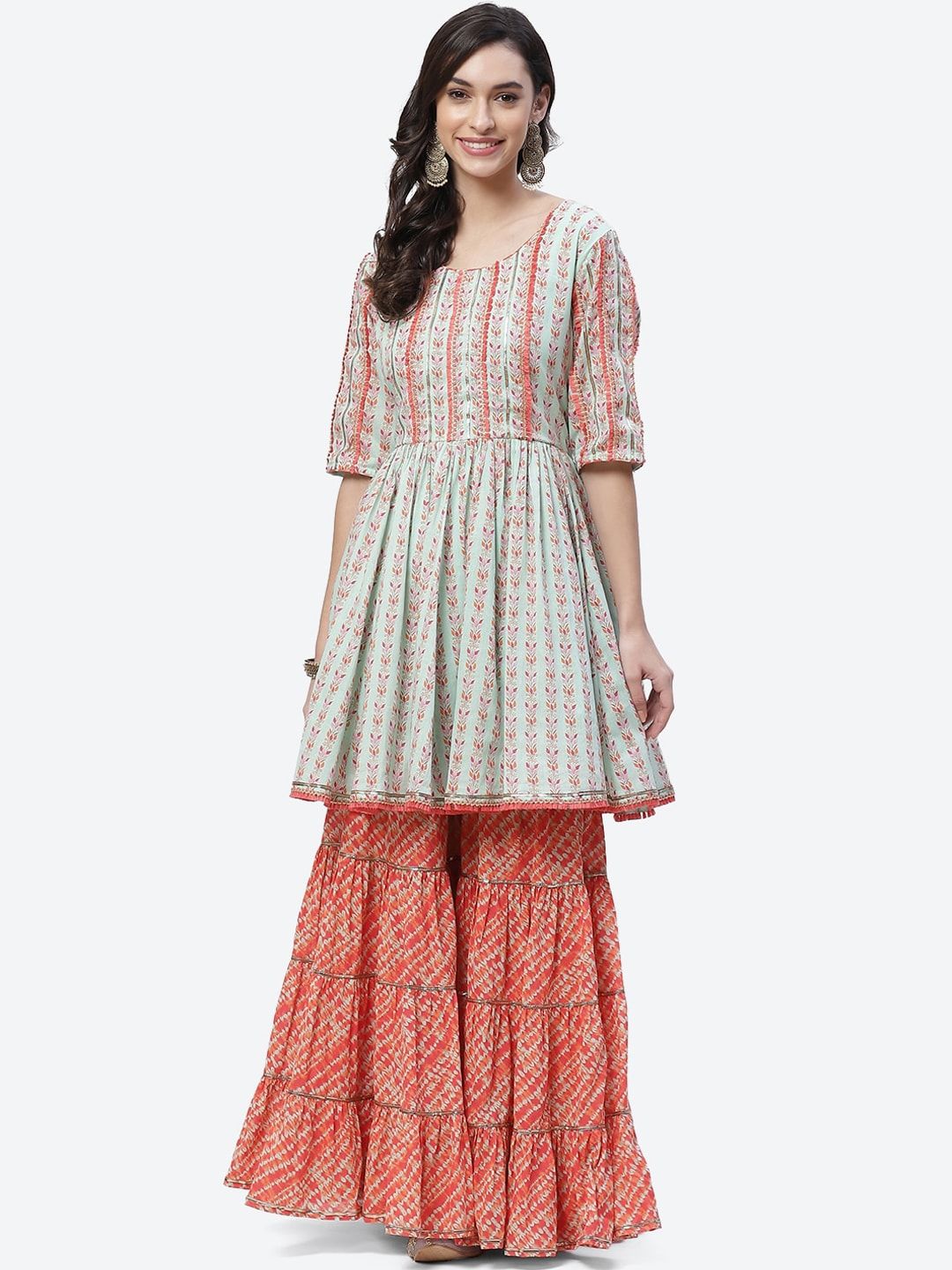 NykaaFashion - Biba Women Blue Ethnic Motifs Printed Kurta with Sharara Price