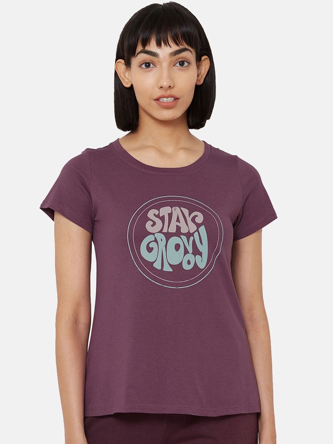 Myntra - Soie Women Purple & Blue Printed Lounge T-shirt
