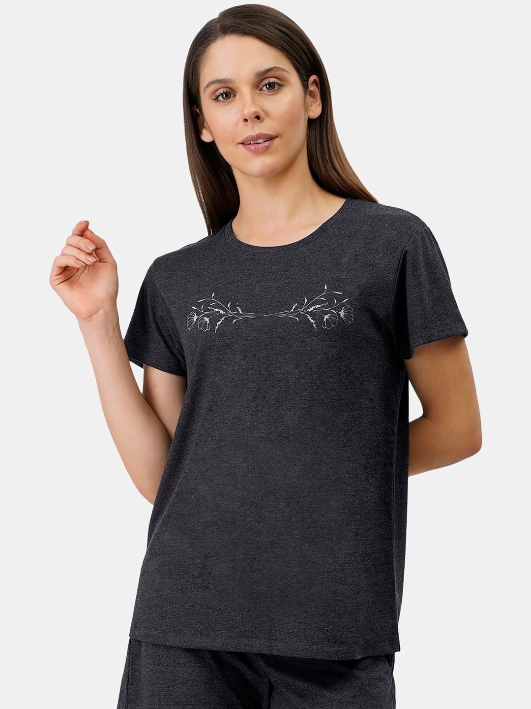 Myntra - Amante Women Grey Cotton Short Sleeves Lounge T-shirt