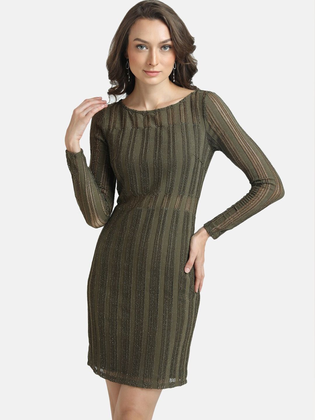 Myntra - Kazo Green Striped Bodycon Mini Dress