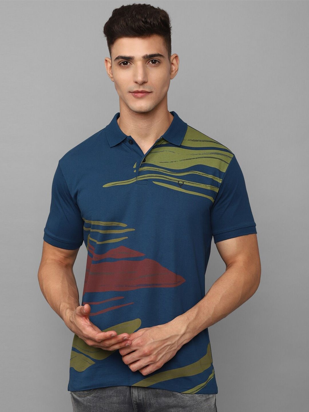 Myntra - Allen Solly Sport Abstract Printed Polo Collar Pure Cotton T-shirt