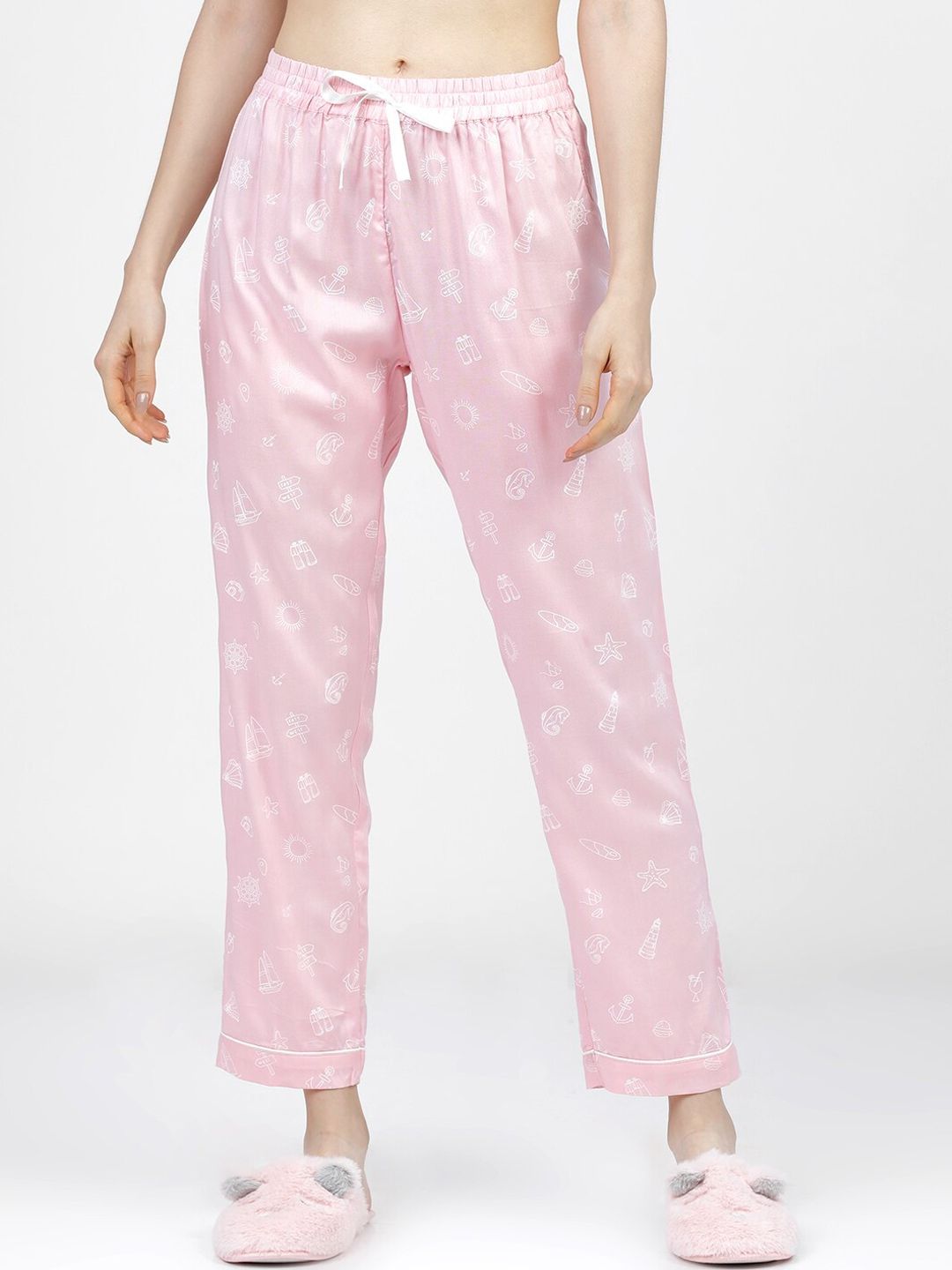 Myntra - Tokyo Talkies Women Pink & White Printed Lounge Pants