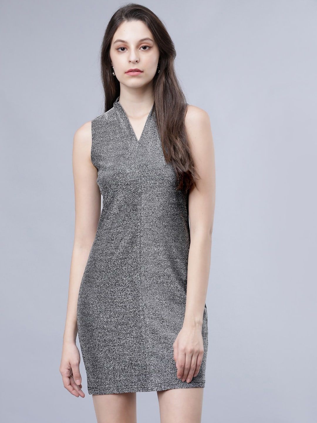 Myntra - Tokyo Talkies Women Silver-Toned Solid Sheath Dress