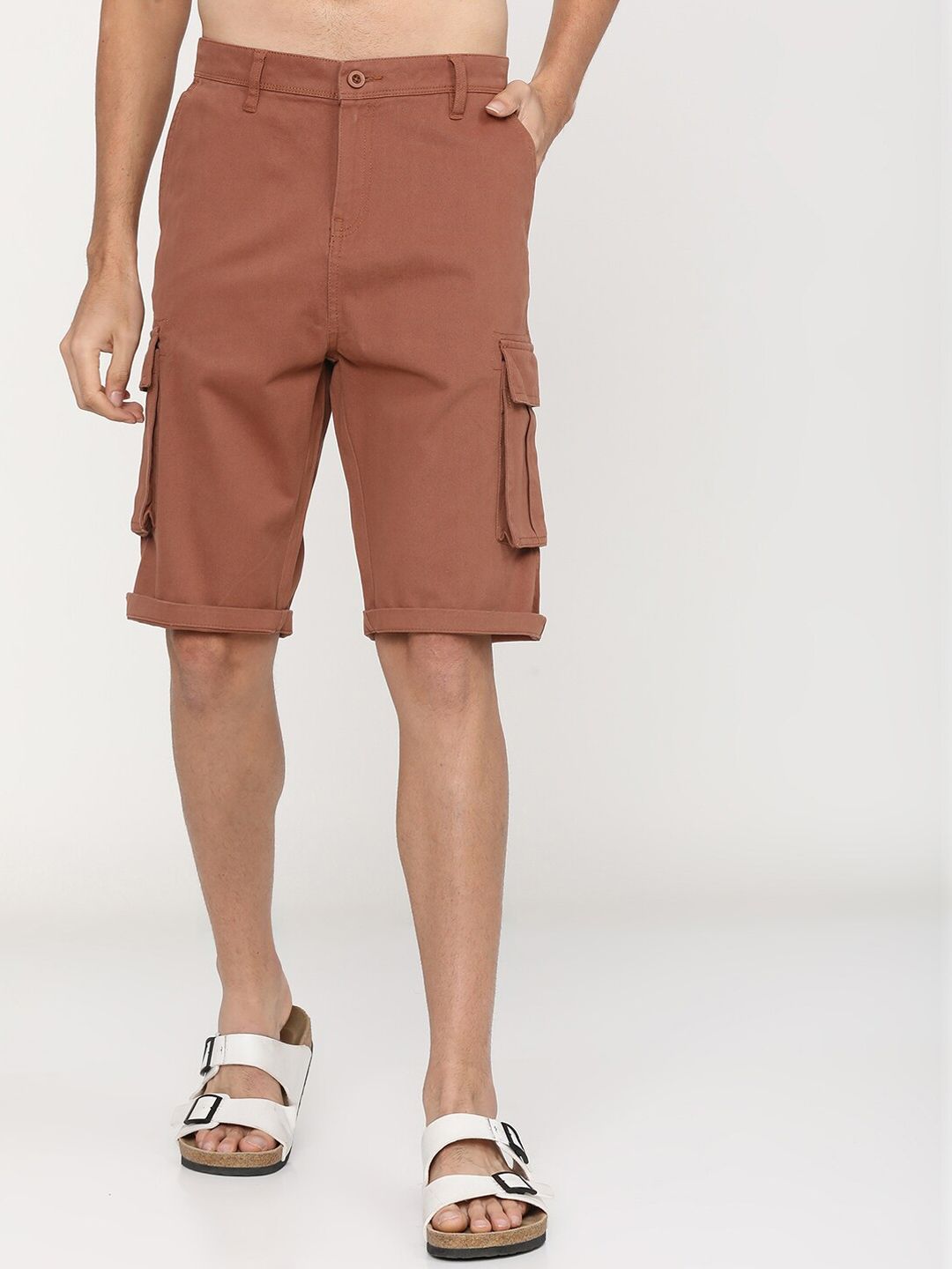 Myntra - HIGHLANDER Men Rust Brown Slim Fit Cargo Cotton Blend Shorts