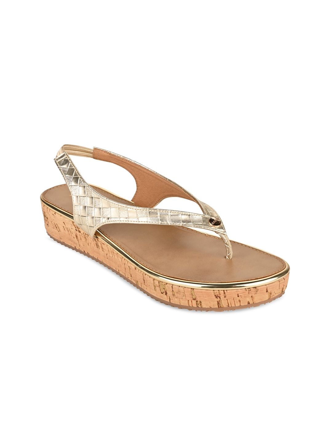 Myntra - Rocia Women Gold-Toned Textured High-Top Wedge Sandals Price