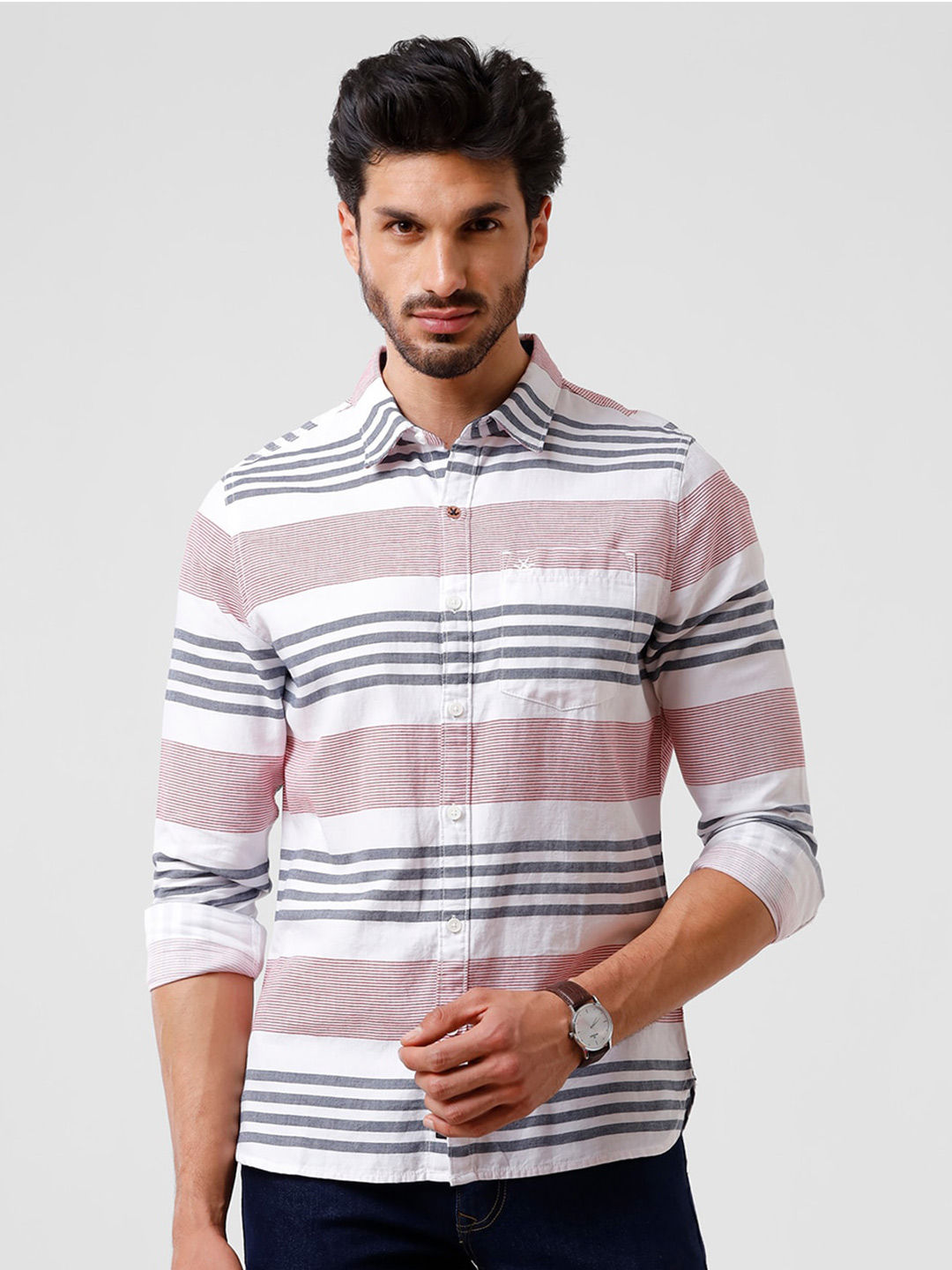 Flipkart - WROGN Men Red Slim Fit Horizontal Stripes Striped Casual Shirt Price