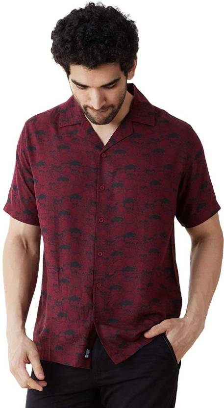 Amazon - The Souled Store Men Printed Casual Maroon Shirt