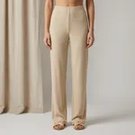 Beige-ribbed-knit-wide-leg-pants-with-elasticated-waistband