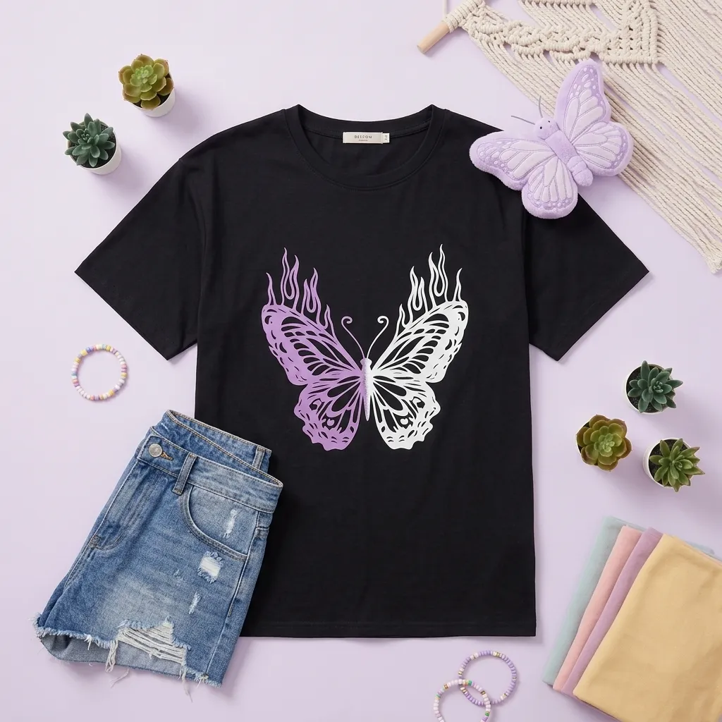 Black-oversized-graphic-tshirt-for-women-with-butterfly-print-and-half-sleeves