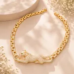 Gold-panther-pendant-chain-necklace-set-with-cubic-zirconia-stone-embellishments-and-geometric-link-chain-design