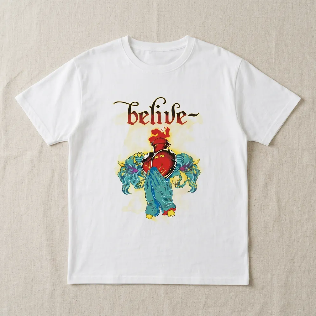White-graphic-print-tshirt-with-belive-typography-and-colorful-heart-artwork-design-for-women