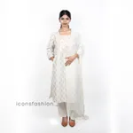 Women-white-printed-kurta-set-with-golden-ethnic-motifs-three-quarter-sleeves-matching-pants-and-a-sheer-dupatta