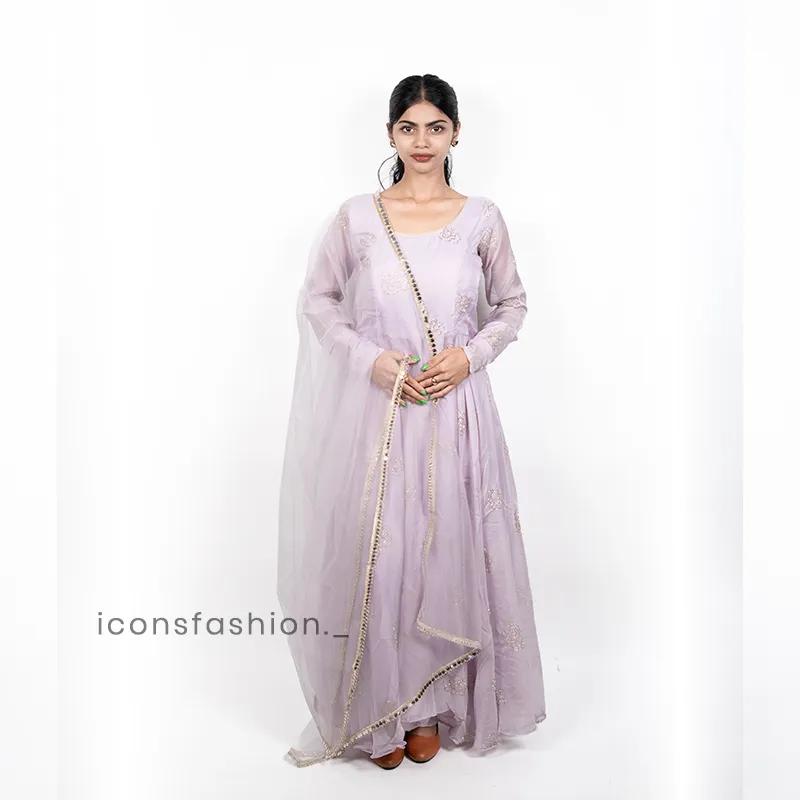Women-lavender-embroidered-Anarkali-with-full-sleeves-a-deep-tie-up-back-design-and-a-sheer-embellished-dupatta