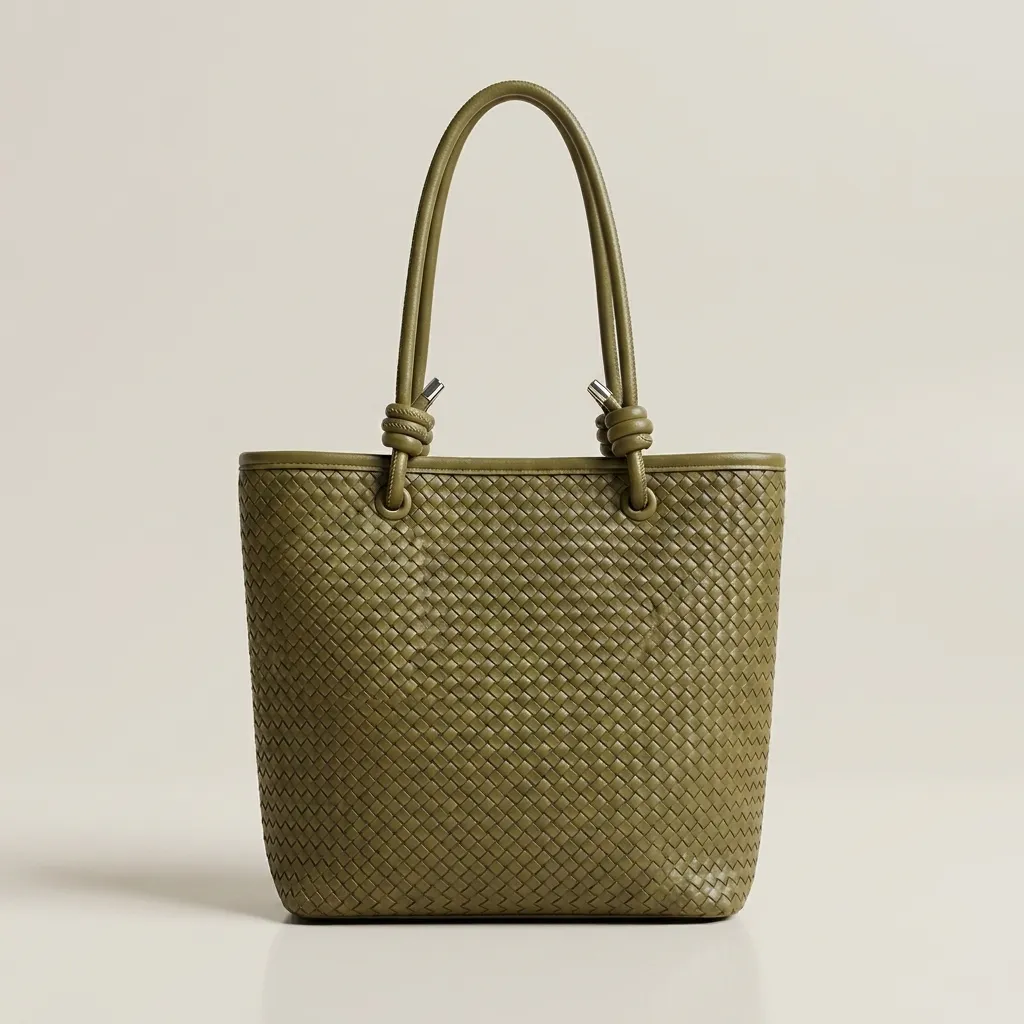 Olive-green-woven-tote-bag-with-knotted-double-handles-and-zip-closure