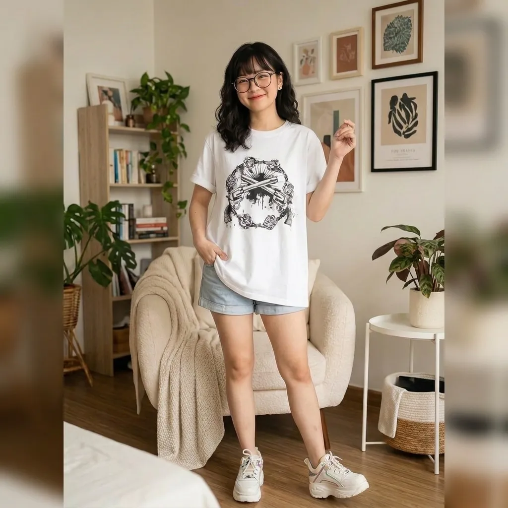 White-T-shirt-with-crossed-revolver-and-rose-graphic-print