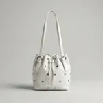 White-faux-leather-heart-studded-drawstring-bucket-shoulder-bag-with-adjustable-straps-and-spacious-lined-interior