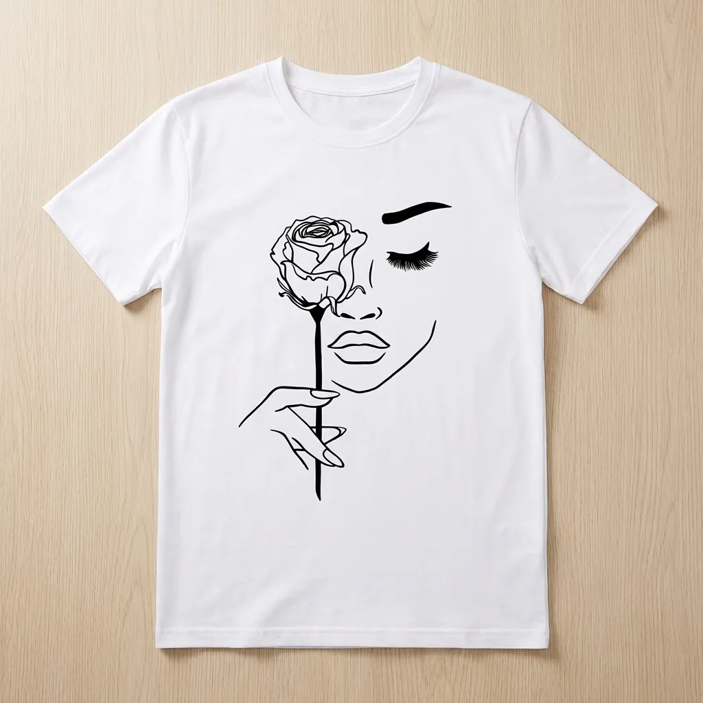 White-oversized-T-shirt-with-minimalist-face-and-rose-line-art-print