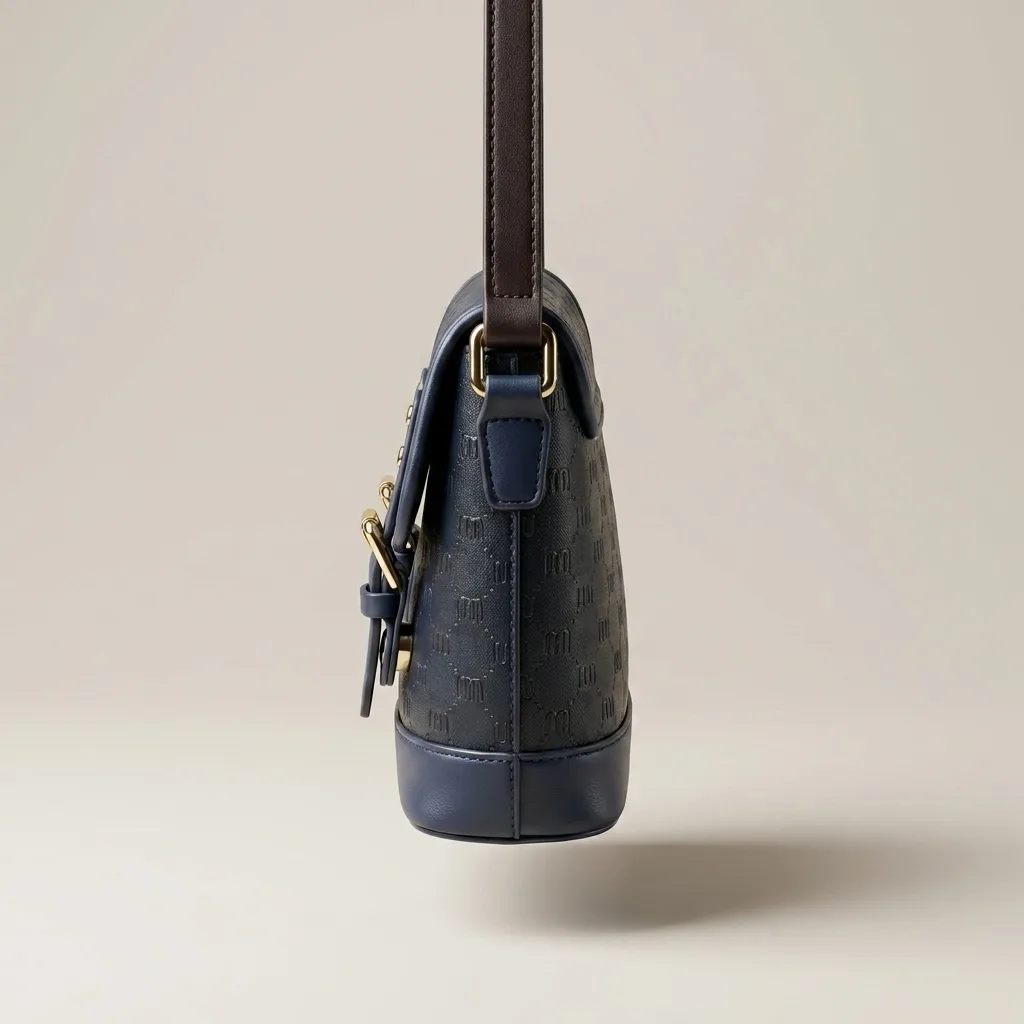 Navy-blue-textured-faux-leather-crossbody-sling-bag-with-buckle-detail-adjustable-strap-and-zippered-interior