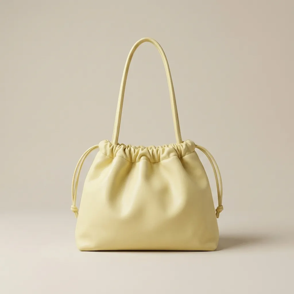 Pastel-yellow-faux-leather-ruched-shoulder-bag-with-drawstring-detail-spacious-lined-interior-and-inner-zip-pocket