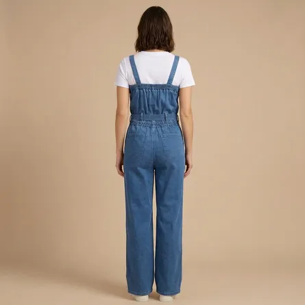 Women's light blue denim dungaree jumpsuit - Image 3