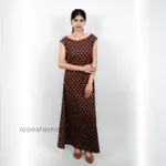 Brown-polka-dot-maxi-dress-with-round-neck-and-flowy-silhouette-for-women