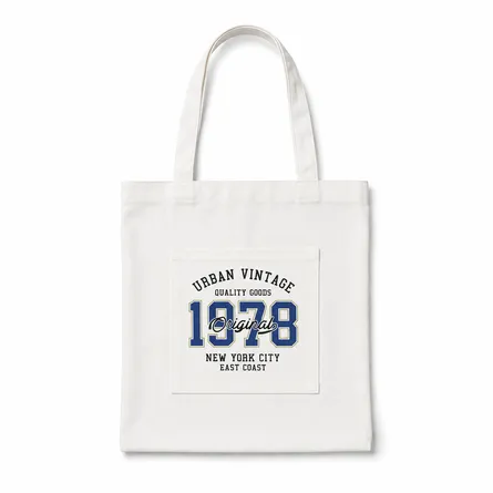 White-canvas-tote-bag-with-Urban-Vintage-1978-graphic-print-and-front-pocket