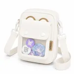 White-ita-style-crossbody-bag-with-transparent-front-display-pocket-adjustable-shoulder-strap-white-hardware-and-anime-badge-collection