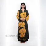Dark-green-and-mustard-floral-print-kurta-set-for-women-with-notched-round-neck-and-full-sleeves