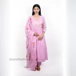 Women-pink-embroidered-Anarkali-kurta-set-with-floral-thread-work-matching-pants-and-a-sheer-embroidered-dupatta