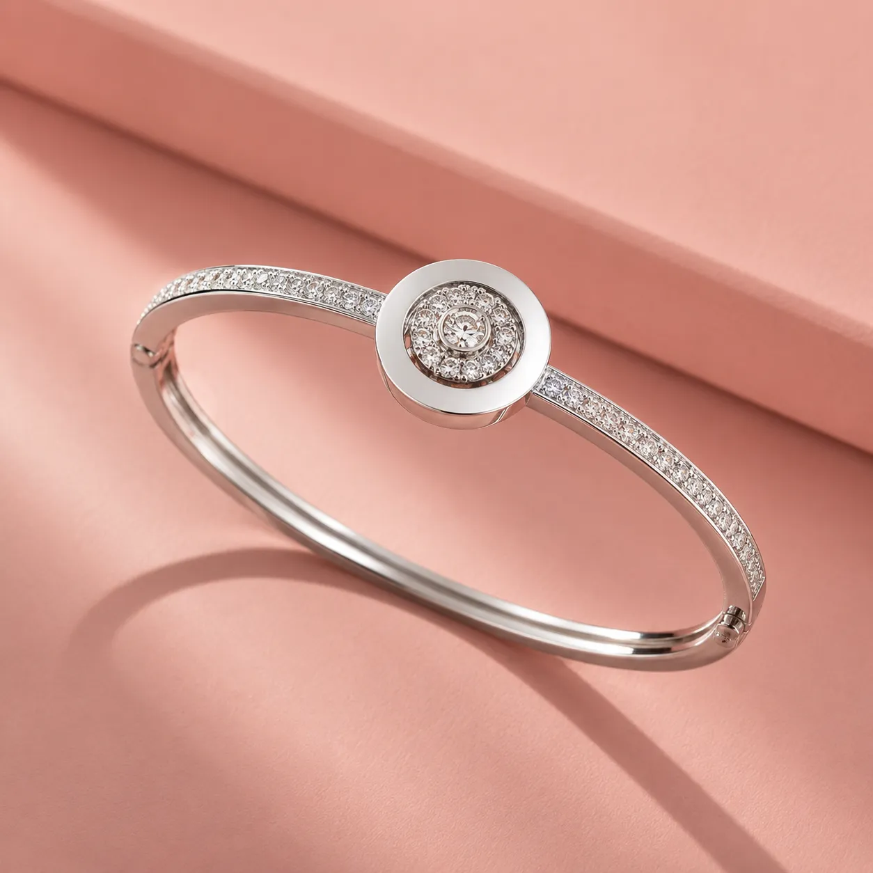 Silver-crystal-circle-bracelet-with-round-center-detail-and-polished-finish-for-women