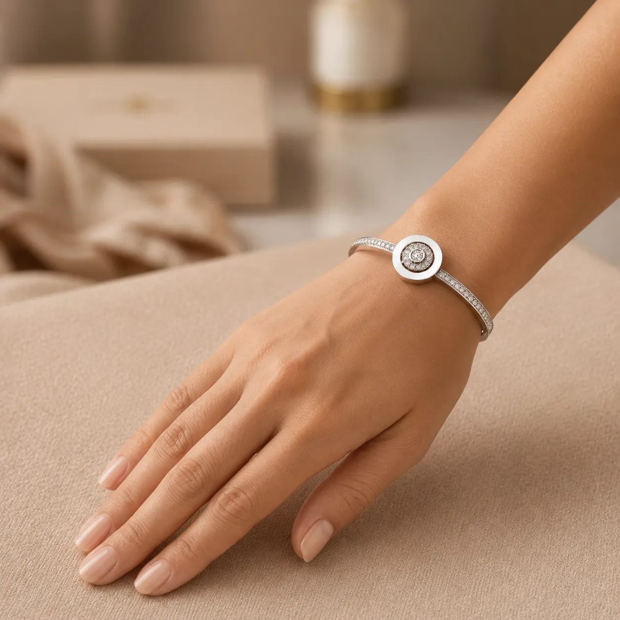 Silver-crystal-circle-bracelet-with-round-center-detail-and-polished-finish-for-women