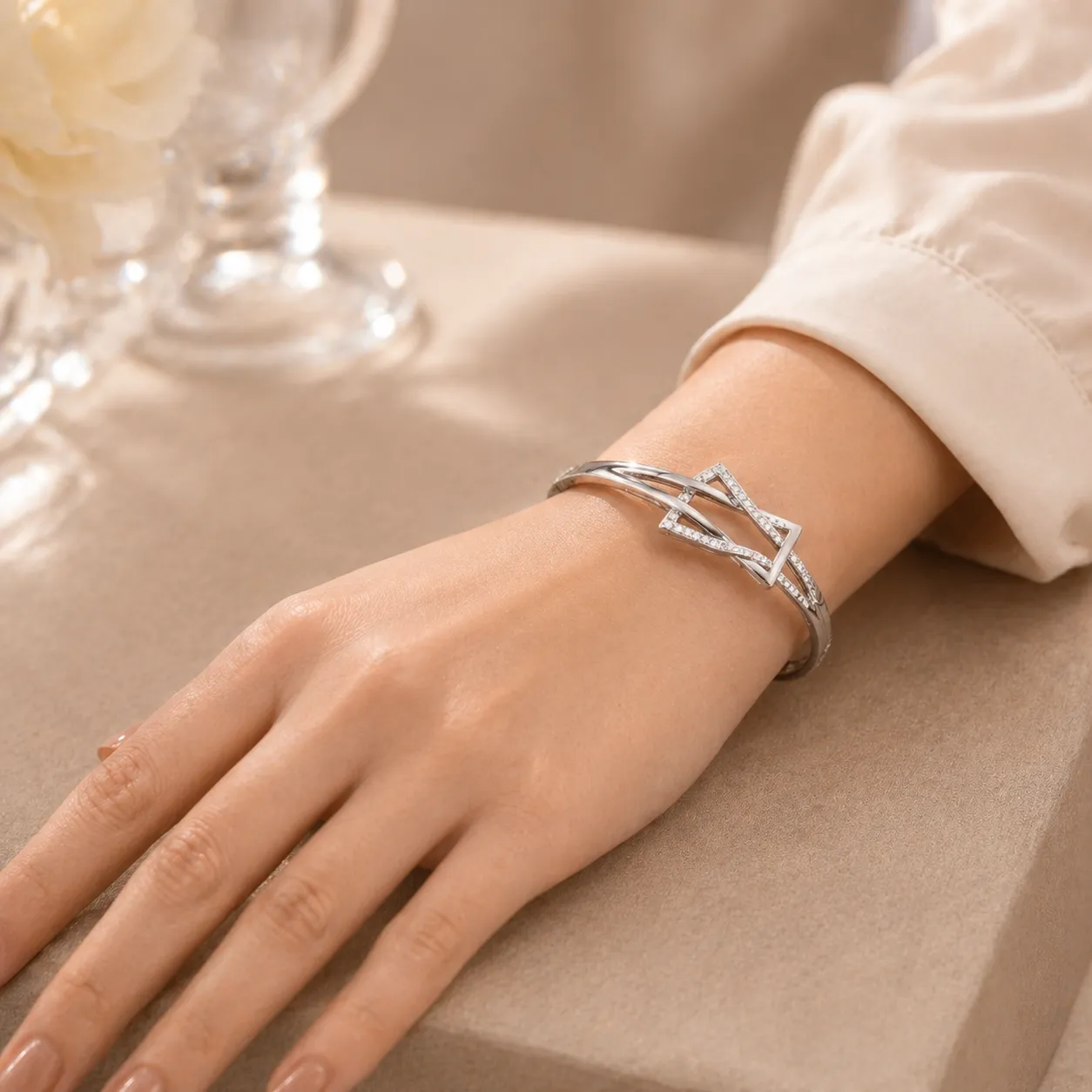 Silver-geometric-bracelet-with-crystal-studded-rectangular-design-and-polished-finish-for-women