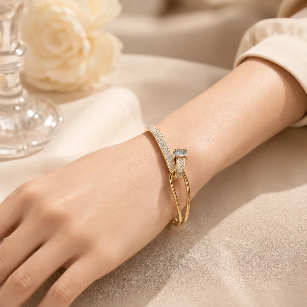 Gold-crystal-studded-nail-bracelet-with-polished-finish-and-modern-wrap-design-for-women
