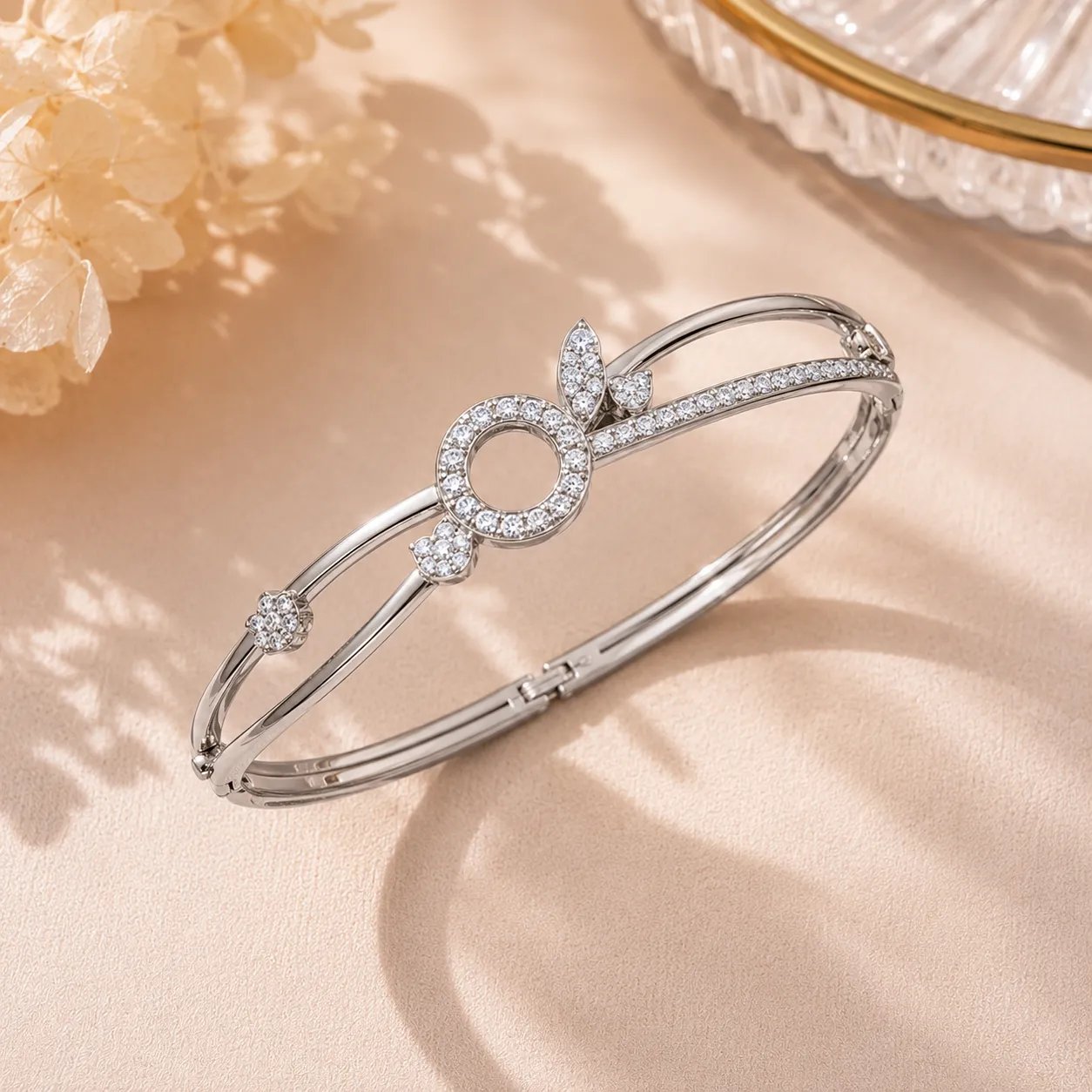 Silver-butterfly-crystal-bracelet-with-open-circle-design-and-polished-finish-for-women