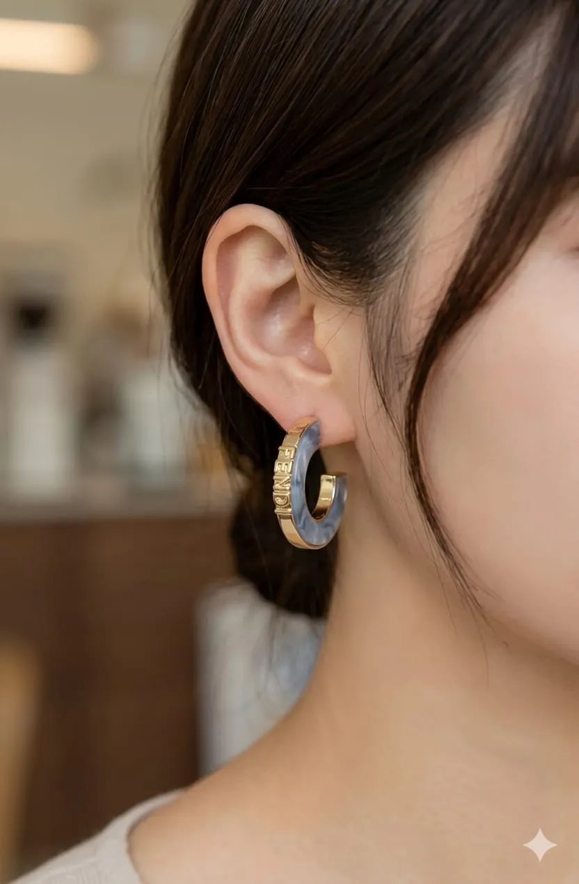 Blue-marble-enamel-mini-hoop-earrings-with-gold-tone-finish-for-women