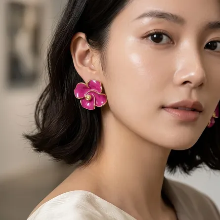 Enamel Flower Earrings for Women - Image 3