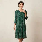 Green-printed-a-line-midi-dress-with-v-neck-and-three-quarter-sleeves-for-women