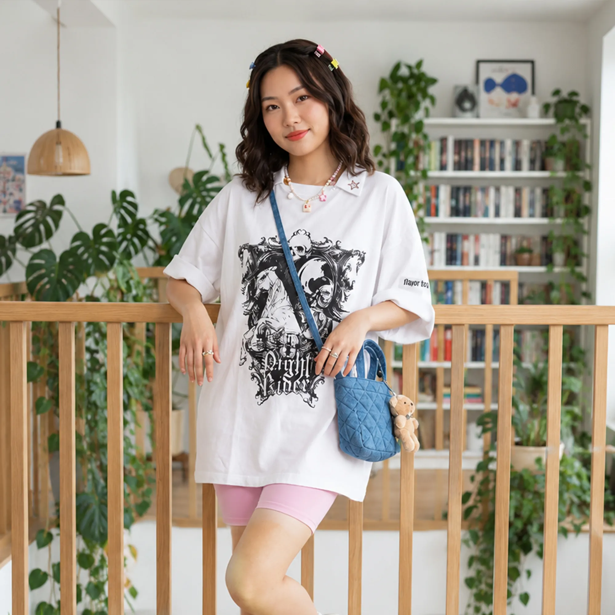 white-night-rider-graphic-tshirt-with-gothic-skull-horse-and-rider-print-oversized-round-neck-unisex-tshirt