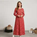 Red-printed-maxi-dress-with-smocked-waist-round-neck-and-full-sleeves-for-women