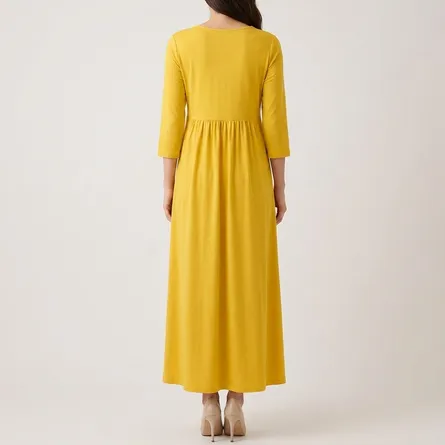 Yellow-maxi-dress-with-blue-floral-embroidered-yoke-and-long-sleeves