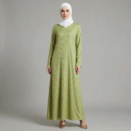 Sage-green-maxi-dress-with-gold-foil-botanical-print-and-long-sleeves