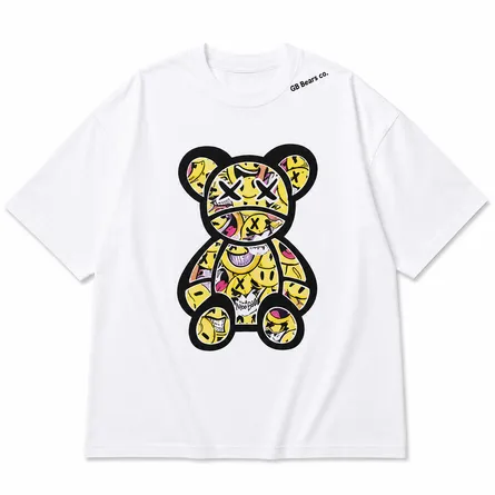 white-oversized-tshirt-with-yellow-cartoon-bear-graphic-print-round-neck-short-sleeve-unisex-tshirt