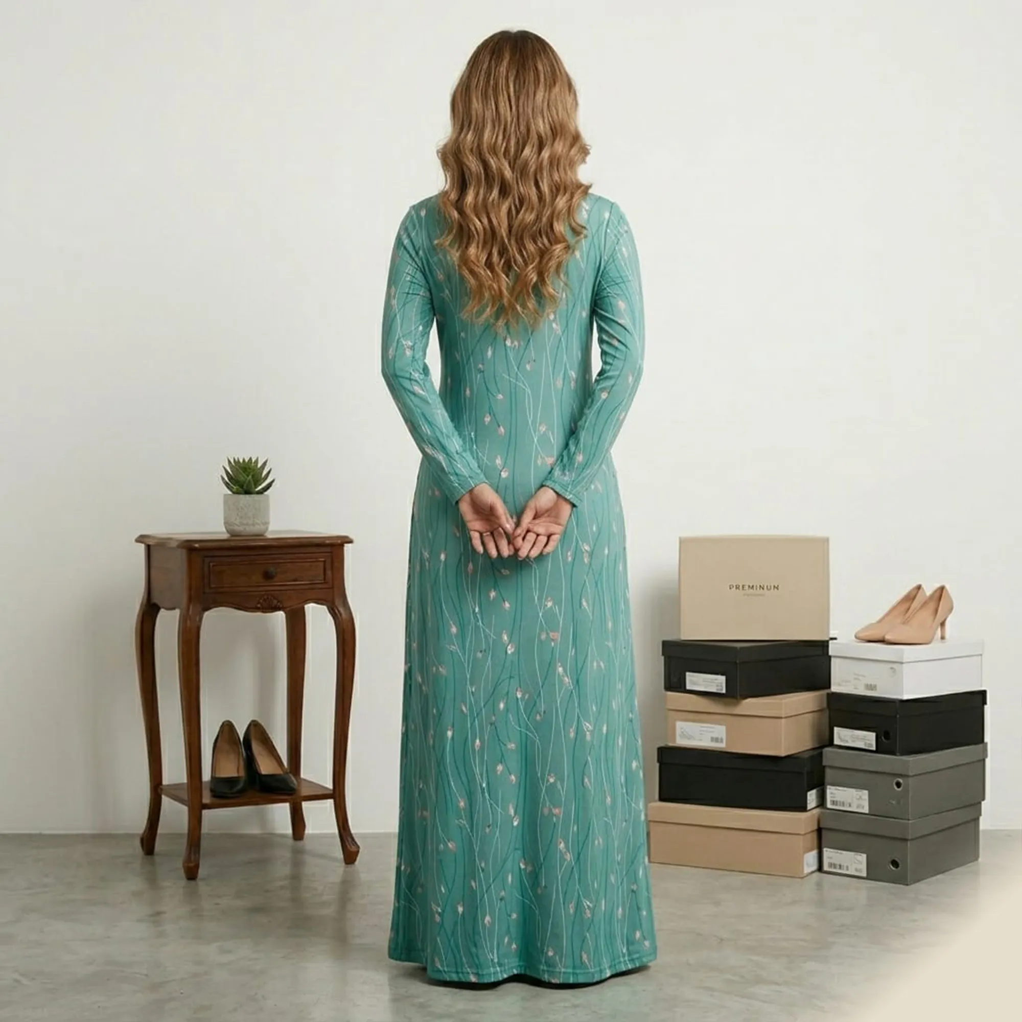 Sea-green-floral-printed-full-sleeve-round-neck-maxi-dress-for-women