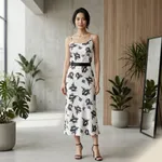 White-and-black-abstract-print-sleeveless-spaghetti-strap-midi-dress-for-women