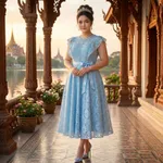 Sky-blue-lace-midi-dress-for-women-floral-fit-and-flare-party-wear-dress-with-satin-waist-belt