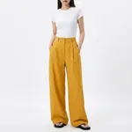 Yellow-high-waist-wide-leg-trousers-for-women-with-pleated-front-and-side-pockets
