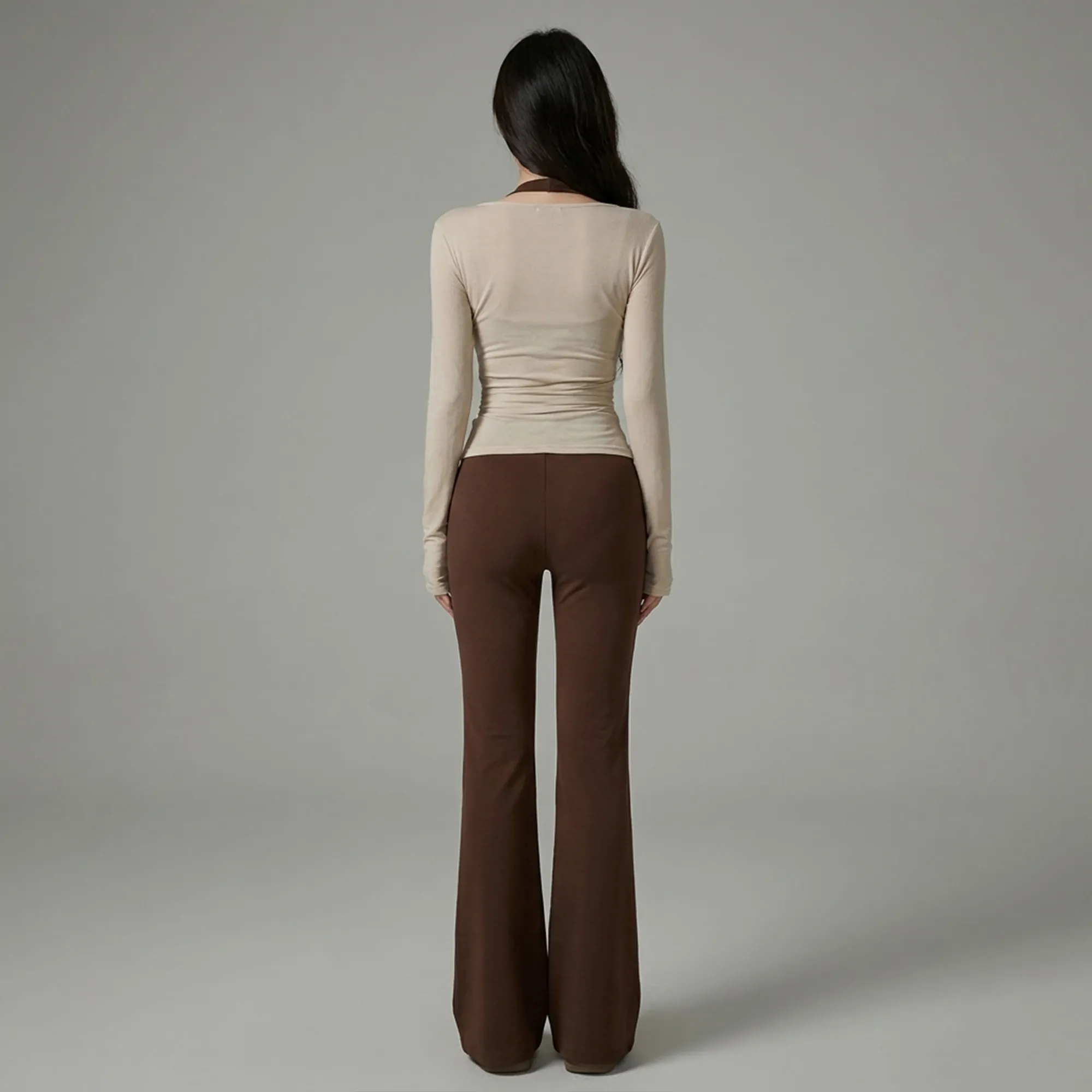 Beige-wrap-top-with-brown-wide-leg-pants-co-ord-set-for-women-long-sleeve-casual-outfit
