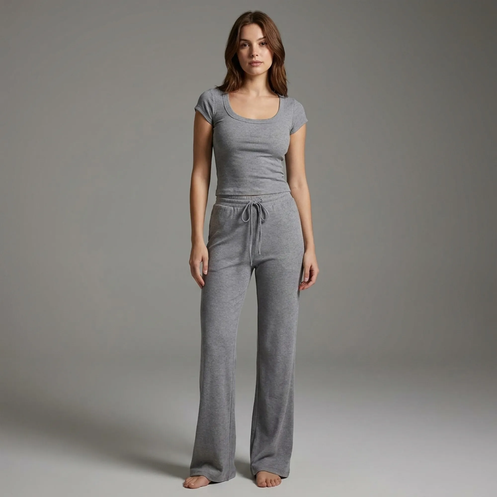 Grey-ribbed-crop-top-with-flared-drawstring-pants-co-ord-set-for-women-casual-loungewear